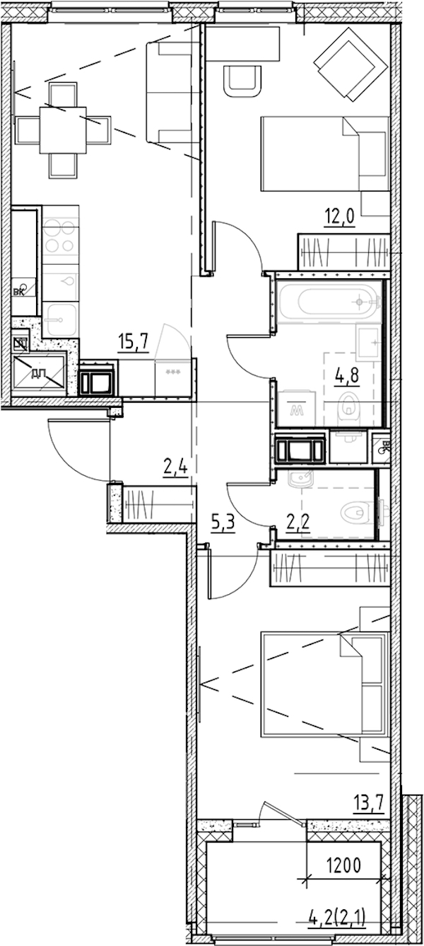 2-комнатная квартира 58.2 м², 8/11 эт., ЖК «Янила Форест»